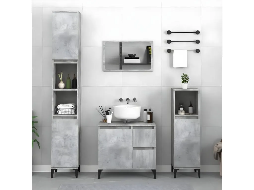 Armario de baño Mobtrendy contrachapada gris hormigón 65x33x60 cm hbeh00446
