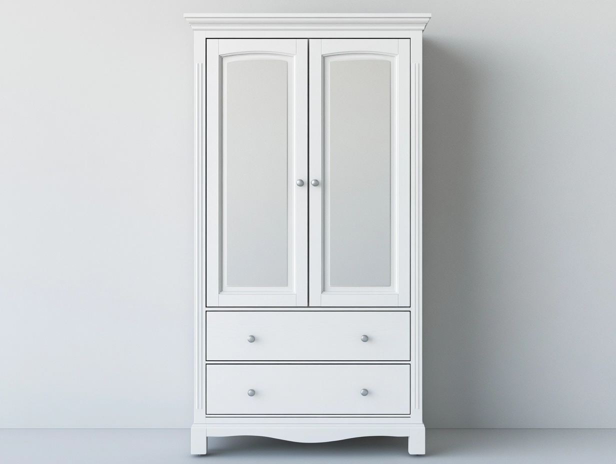 Armario blanco de madera 180x90x50cm con dos puertas y cajones para dormitorio estilo clásico su6502075