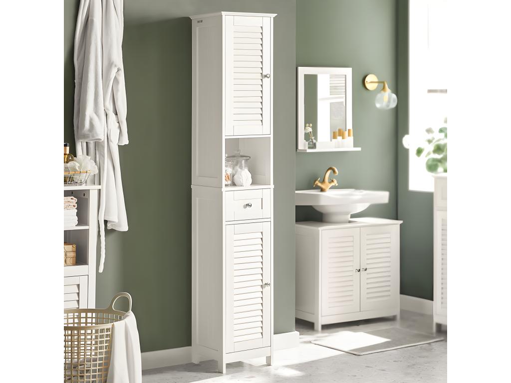 Armario para baño Alto Mueble Columna de baño estanterías de baño-2 Puertas y 1 cajón White FRG236-W Luzssnh