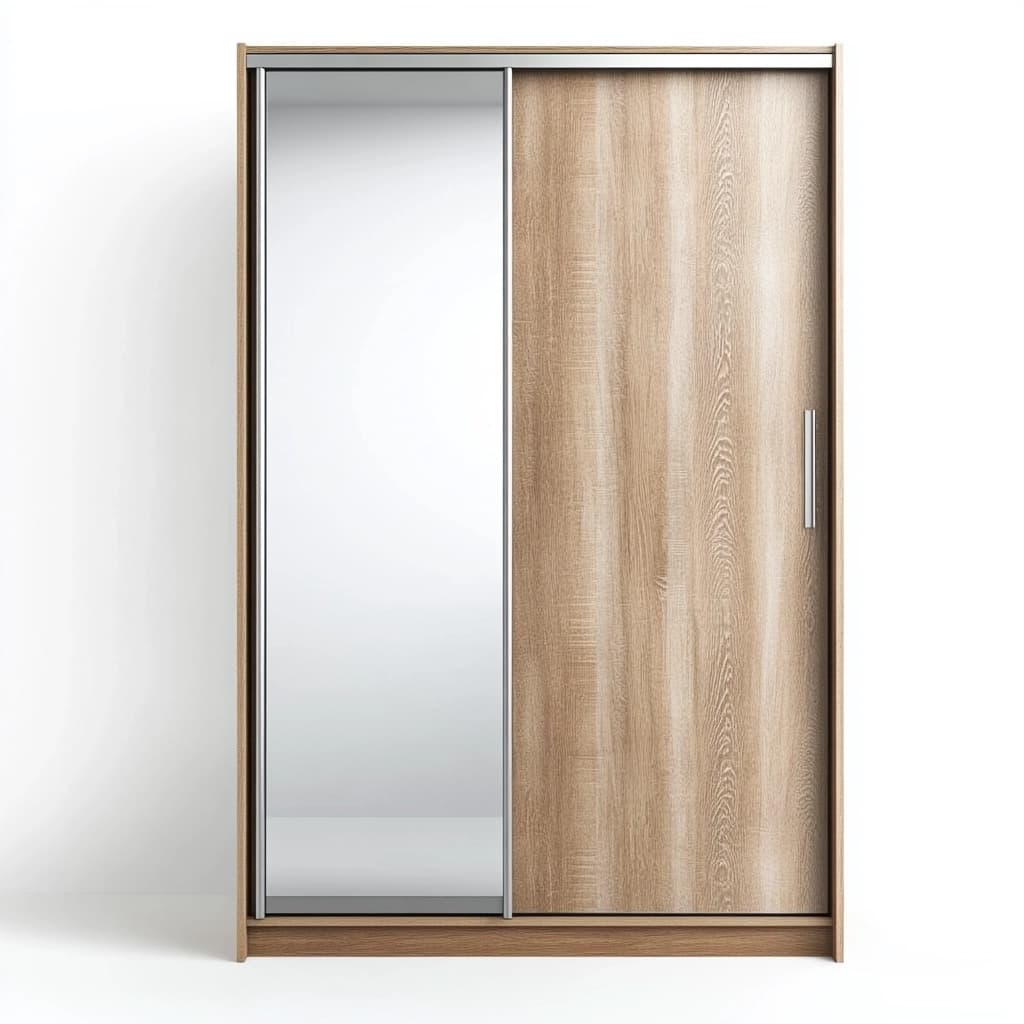 Armario ropero de dormitorio con puertas correderas espejo y madera color roble diseño funcional para almacenaje 120x60x200 cm armario de habitación