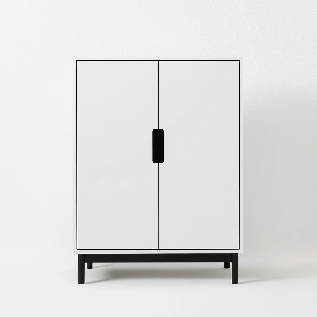 Armario de almacenamiento moderno de madera para sala de estar y dormitorio con acabado blanco y base negra 80x40x100 cm VD9505947