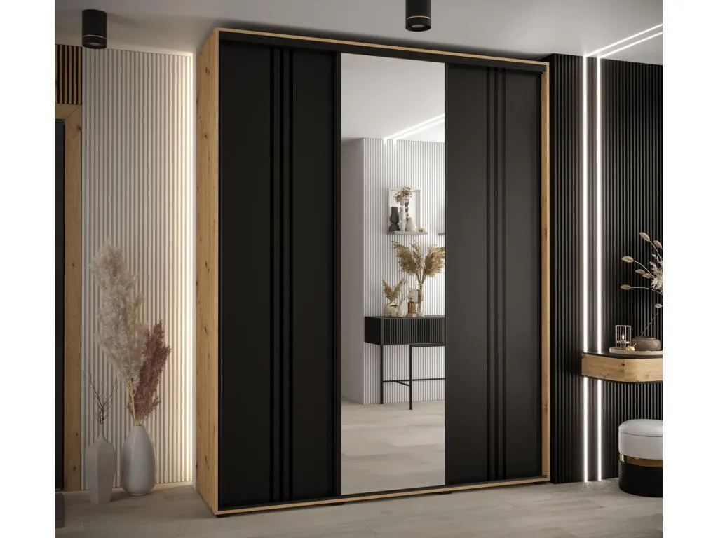 ARMARIO Mobtrendy 7 DE PUERTAS CORREDERAS 235.2/190/45 3 puertas (Artisan/Negro/Negro) 11431ivlu