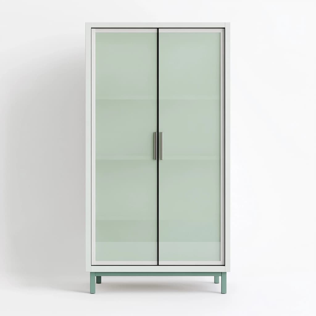 Armario de salón con puertas de vidrio esmerilado estructura metálica blanco y verde almacenamiento moderno 180x100x45 cm