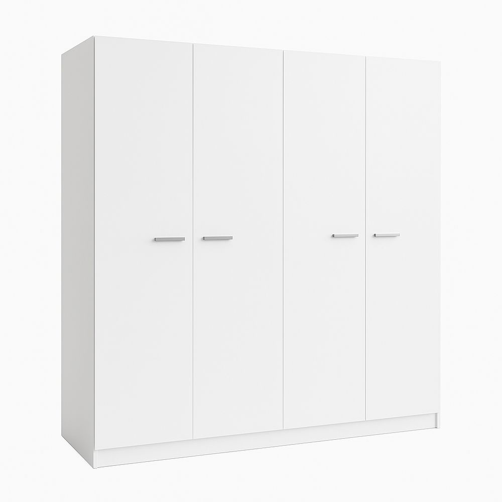 Armario de almacenamiento moderno de cuatro puertas,blanco,con mango de acero inoxidable,estilo minimalista para dormitorio o oficina