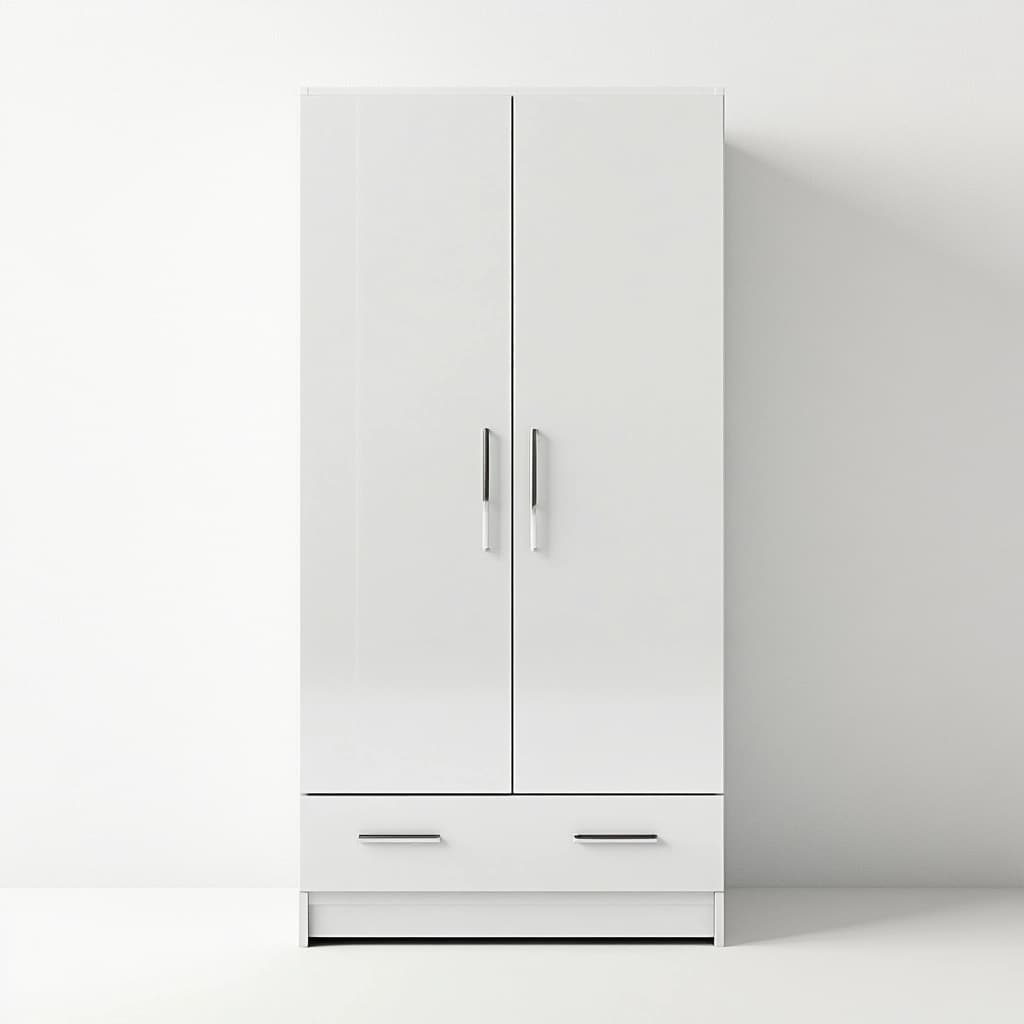 Armario ropero moderno para dormitorio en blanco con acabado de melamina y cajón inferior almacenamiento práctico de 180x80x50 cm