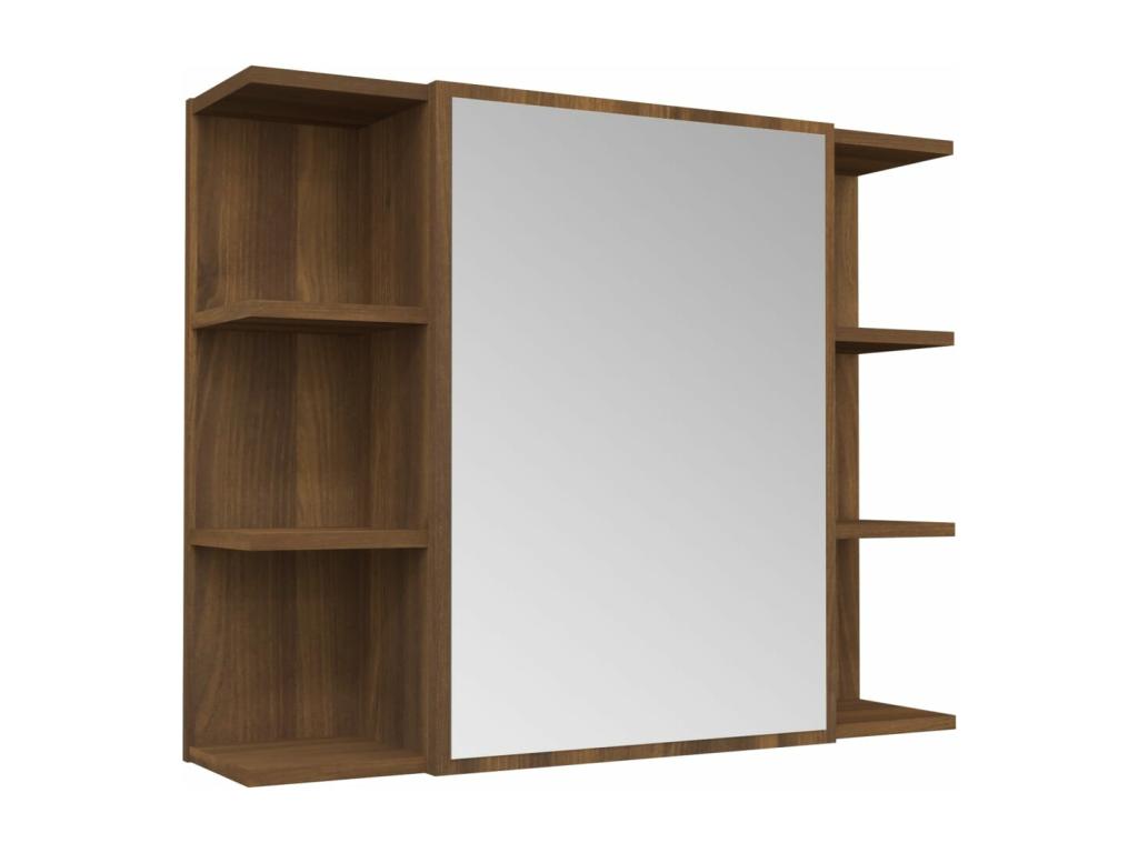 Armario con espejo baño madera marrón roble 80x20 - 5x64 cm