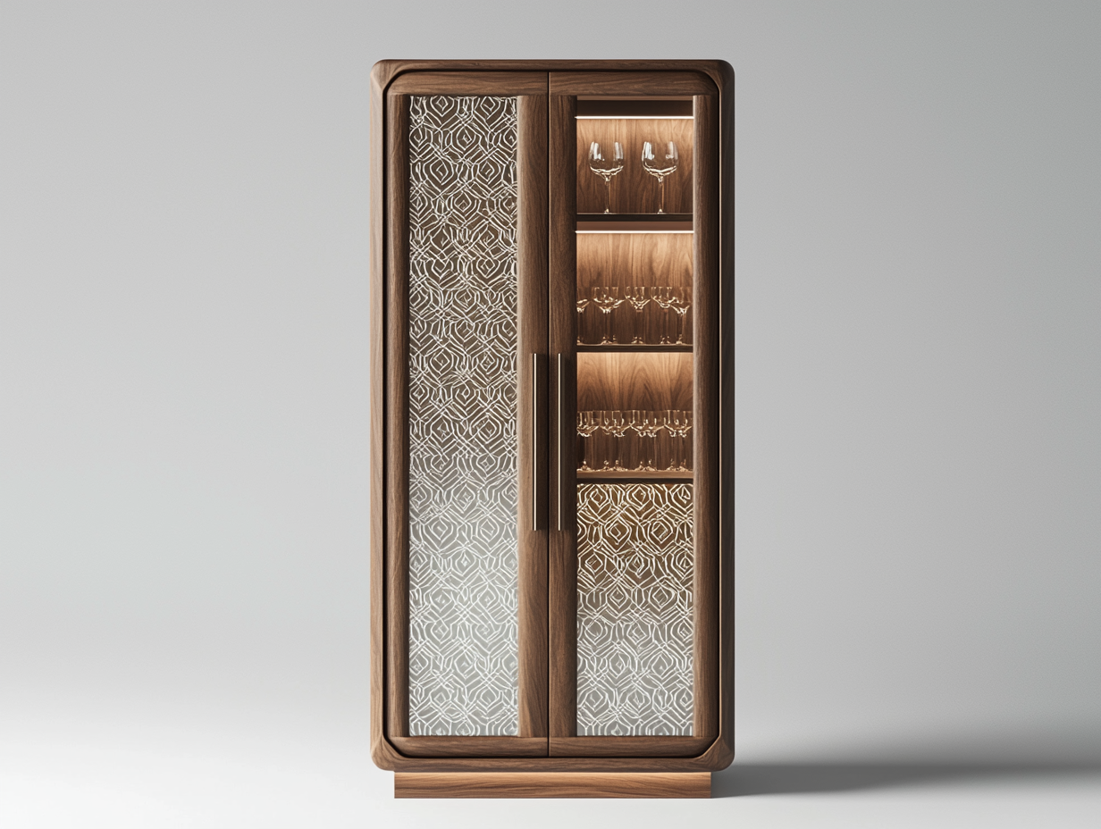 Armario de madera de nogal moderno para salón con luz incorporada