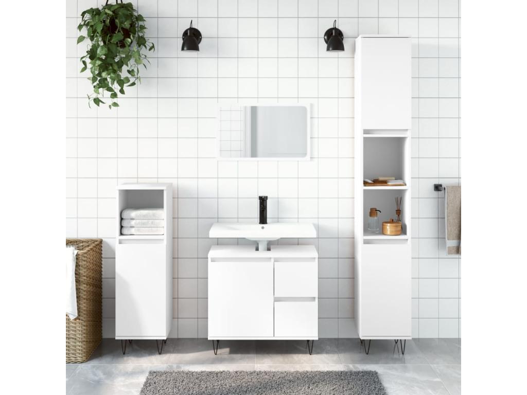 Armario de baño madera contrachapada blanco 30x30x190 cm