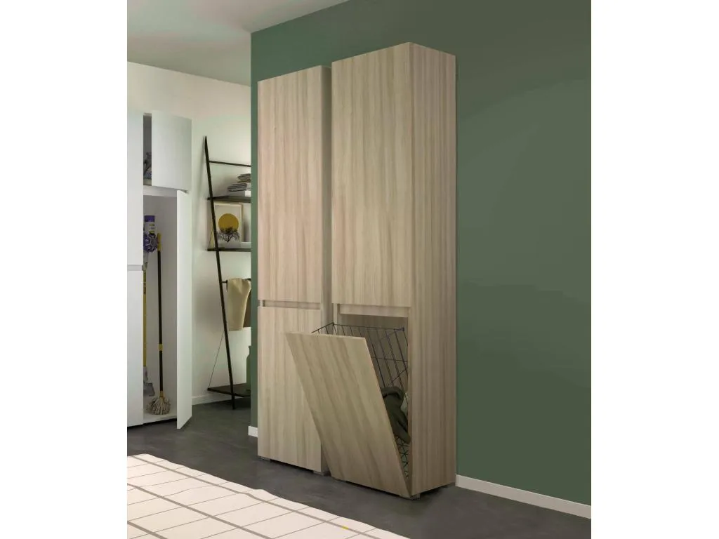 Armario multiusos Alkifurniturees de 2 puertas mueble para lavandería de 2 puertas Columna de baño con cesto para la ropa Made in Italy VKBC50159