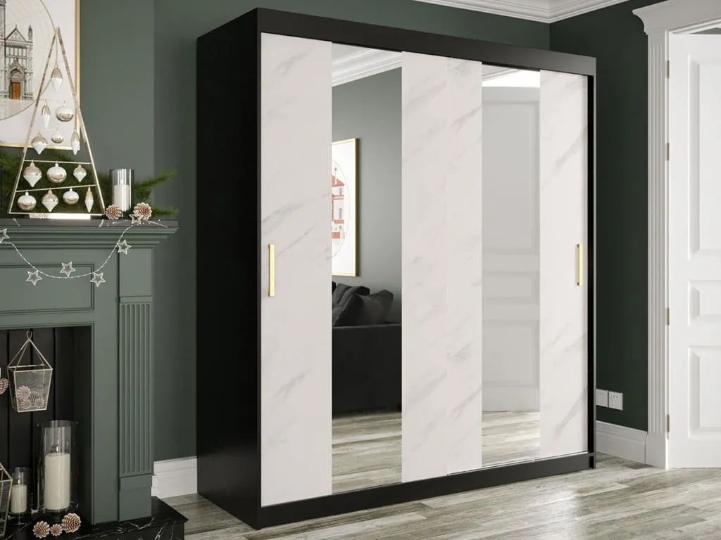 Armario Mobtrendy 243 Mármol blanco | Negro mate 200x180x62cm Número de estantes - 9.00 62465zwmz