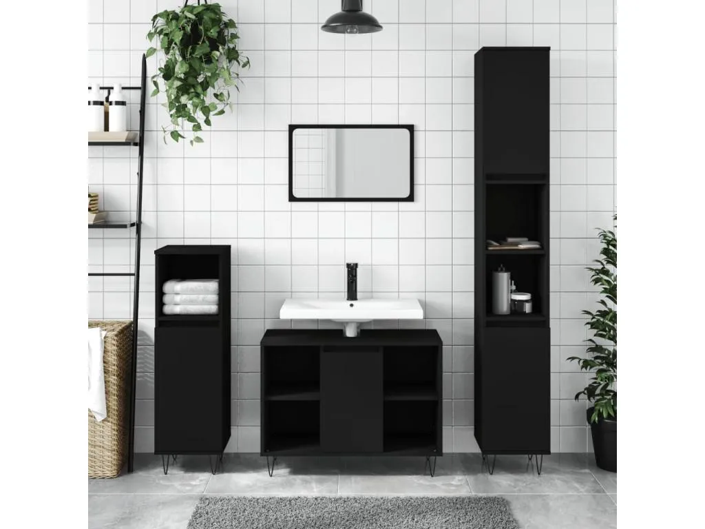 Armario de baño Hogarmini contrachapada negro 30x30x100 cm jtax08347
