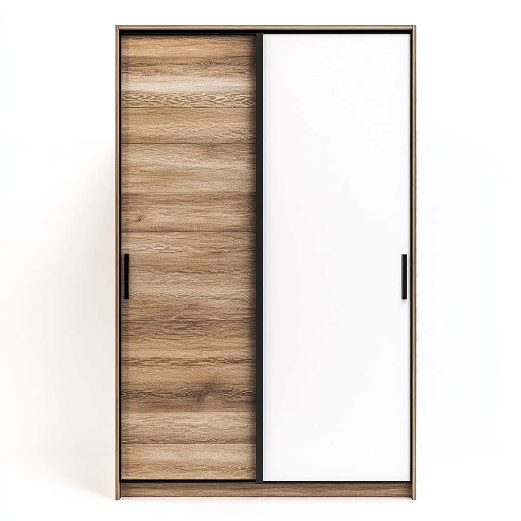 Armario de dormitorio moderno con puertas correderas madera y blanco roble y melamina gran capacidad 200x120x56 cm