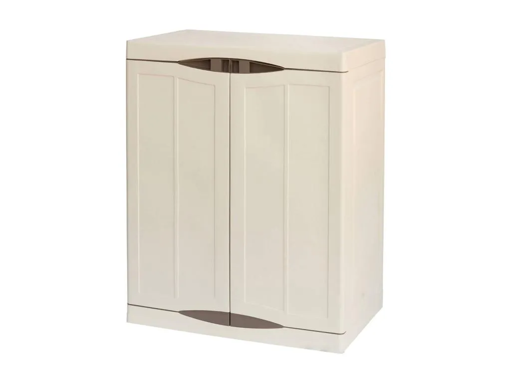 Armario de exterior Mueblesclasic Armario de balcón multiusos Muebles de exterior con 2 puertas Made in Italy Beige y Marrón 70x47h91 cm