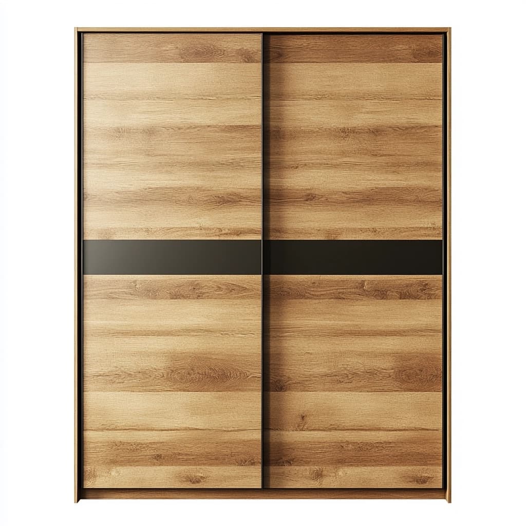 Armario de dormitorio de madera roble con puertas correderas y detalles negros moderno funcional 200x220 cm