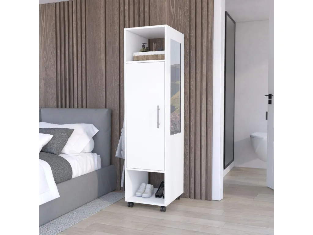 Armario Lluesmamuebles en melamina con una puerta dos estante barra para colgar ropa y espejo incluido 160 cm X 40 cm X 48 cm Blanco