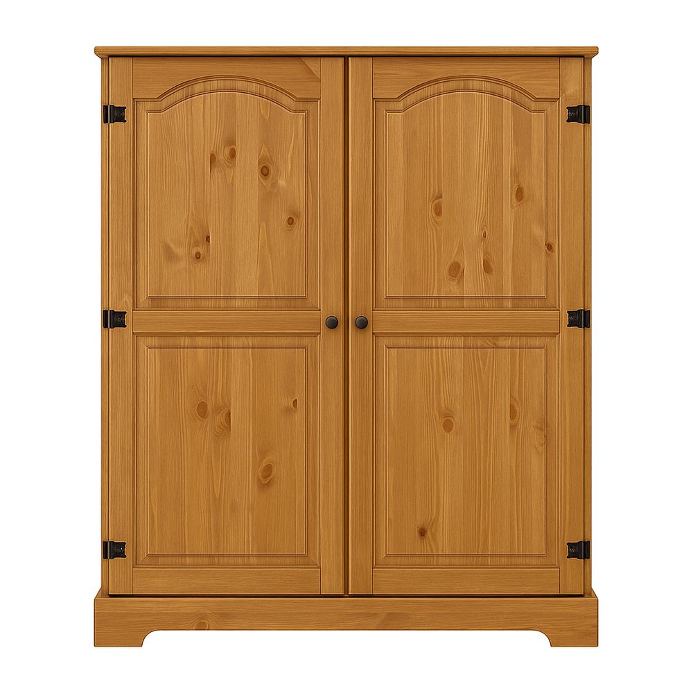 Armario de madera de pino con puertas dobles,almacenamiento funcional,estilo rústico,diseño limpio,acabado natural