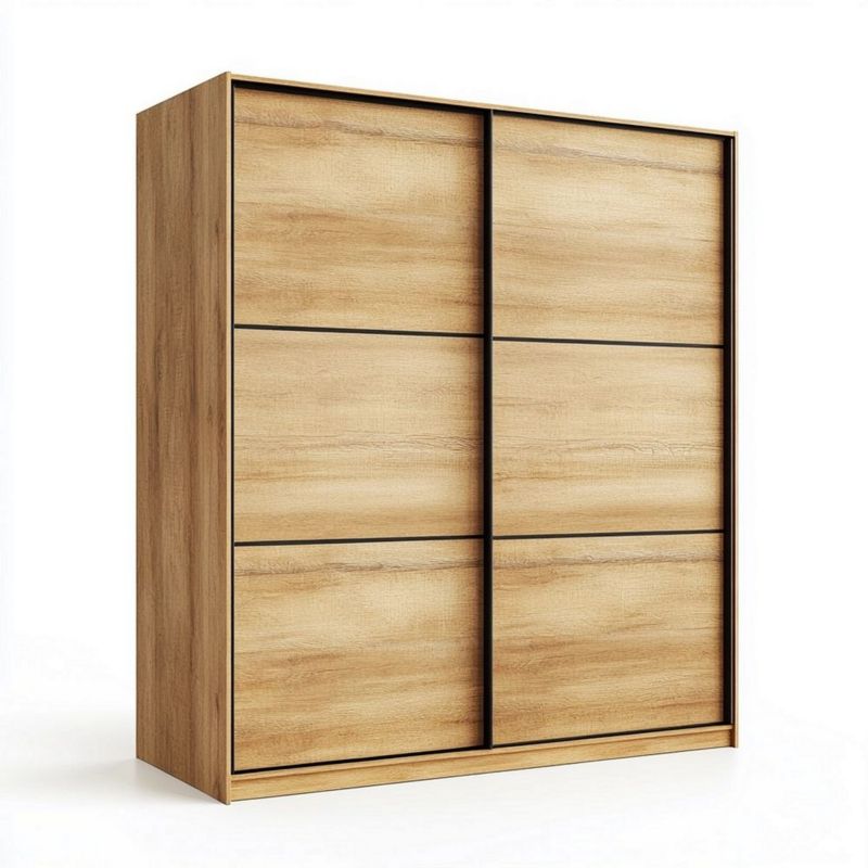 Armario Ropero Madera Dormitorio Puertas Correderas 180x200 cm Natural