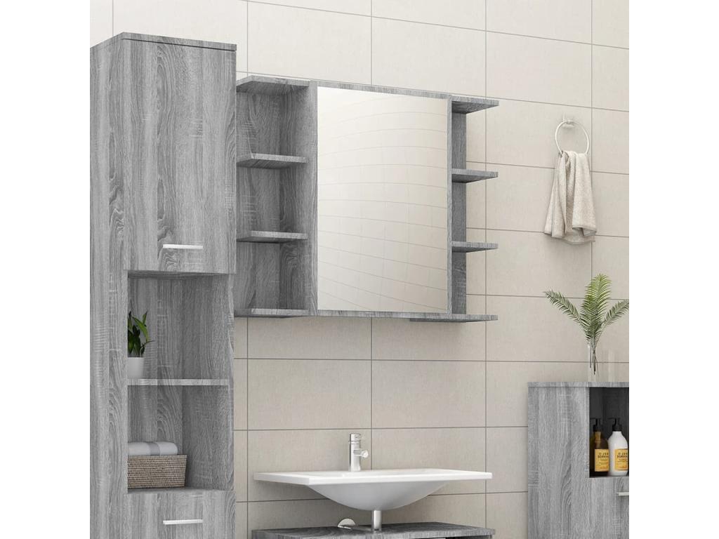 Armario de espejo baño contrachapada gris Confortzx 80x20 - 5x64 cm