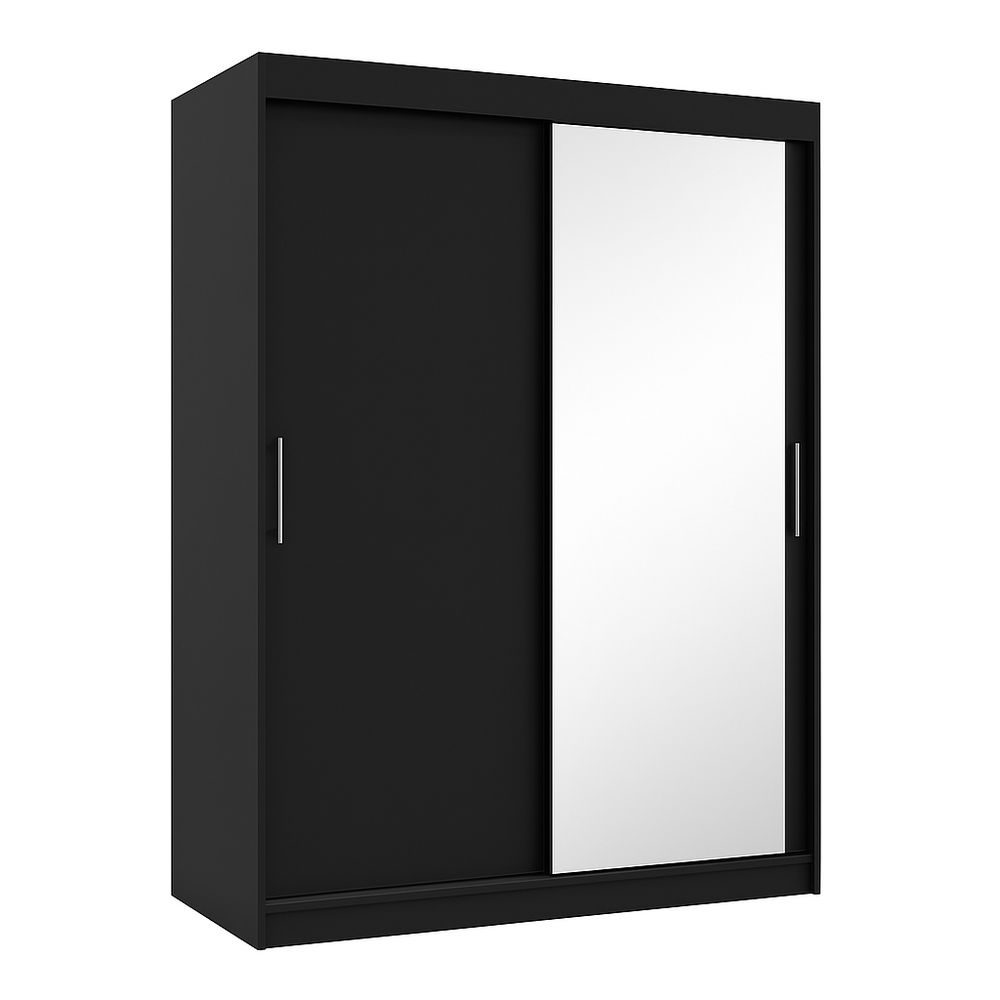 Armario moderno de dos puertas correderas con espejo,almacenamiento eficiente,diseño minimalista,color negro,180x200 cm