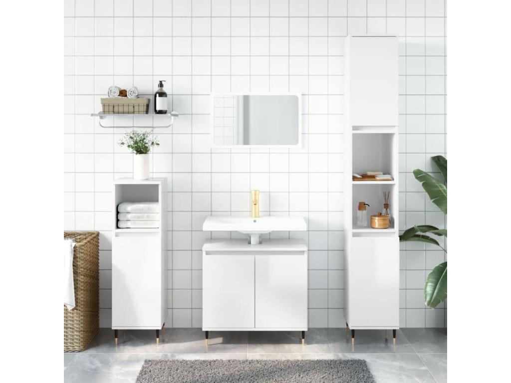 Armario de baño madera de ingeniería blanco brillo 58x33x60 cm