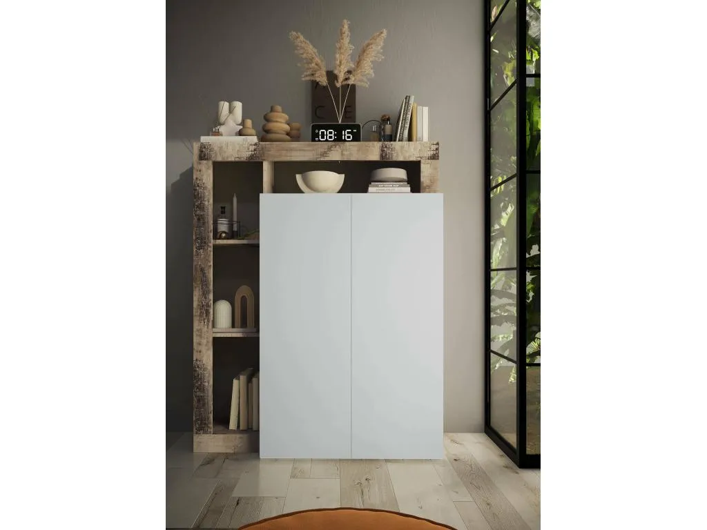 Armario multiusos 2 puertas Decoencanto Muebles multifuncionales Zapatero Armario para zapatos Made in Italy 78x35 h116 cm Blanco brillante y