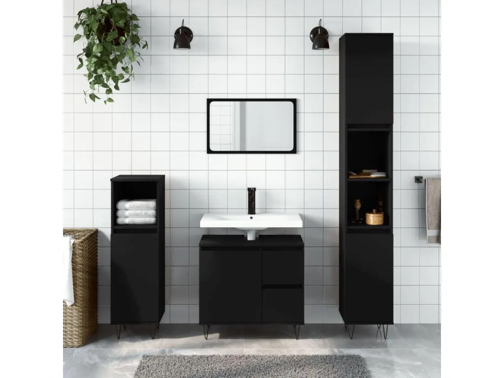 Armario de baño Francomuebleses contrachapada negro 30x30x190 cm