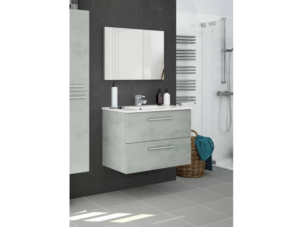 Mueble bajo lavabo Luzssnh - Mueble de baño suspendido - Armario con 2 cajones y espejo - 80x45h57 cm - Cemento