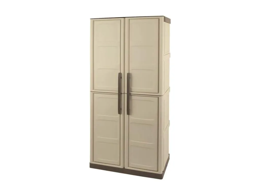 Armario de exterior Decoesp Mueble de balcón multiusos Mueble de exterior de 2 puertas Made in Italy Beige y Marrón Acabado cuadros 30456GMYE