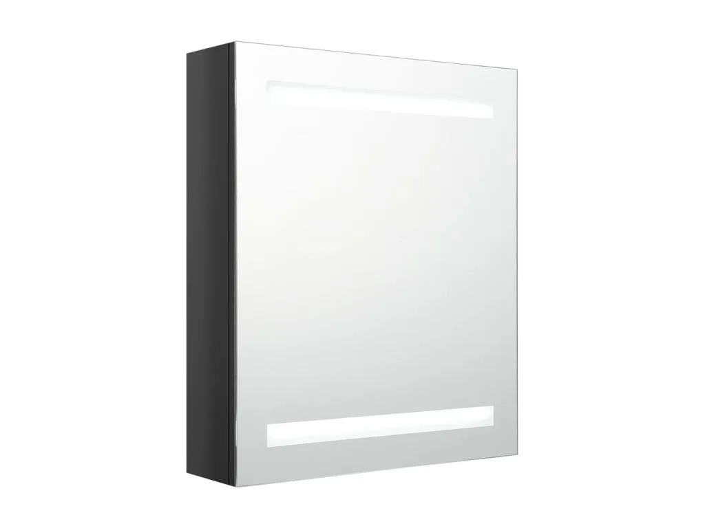 Armario de baño con espejo LED negro brillante 50x14x60 cm