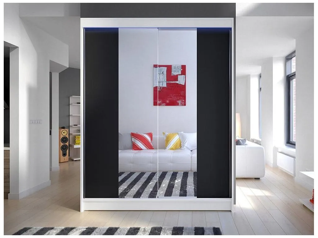 Armario Alkihogares 141 Blanco | Negro 200x150x58cm Puertas de armario - Correderas