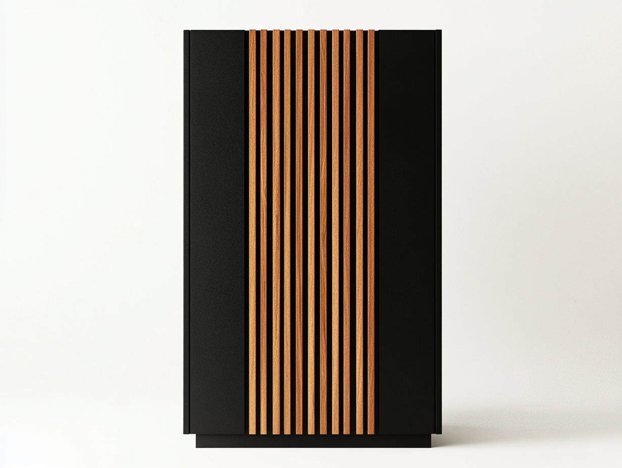 Armario de madera maciza negro y natural para salón elegante y moderno
