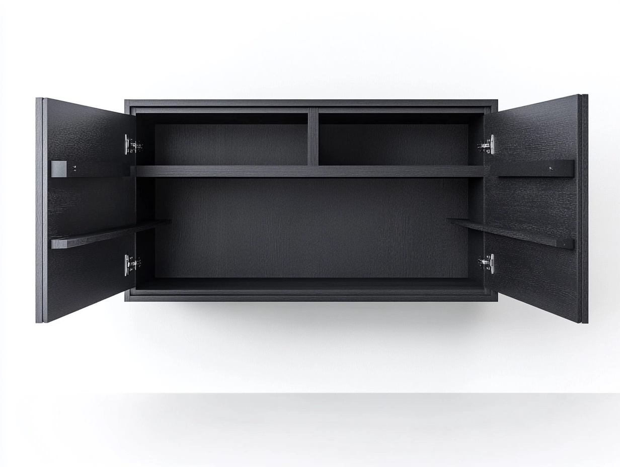Armario de pared negro moderno para baño de madera con puertas y estantes múltiples 80x40x25cm KY5216518