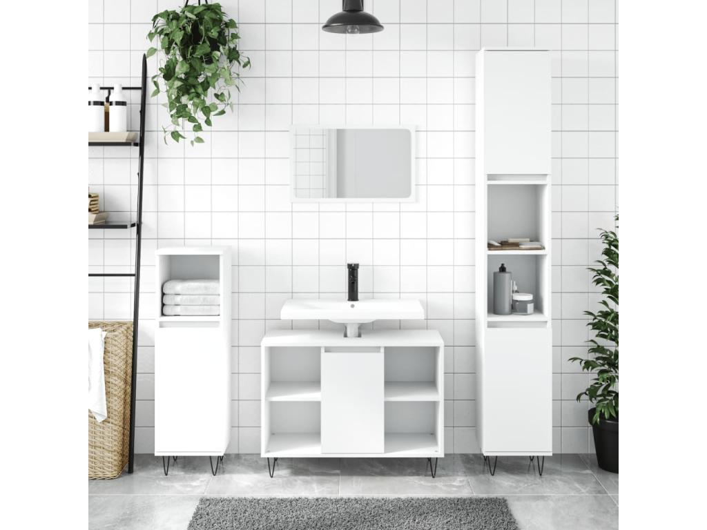 Armario de baño madera de ingeniería blanco 30x30x100 cm
