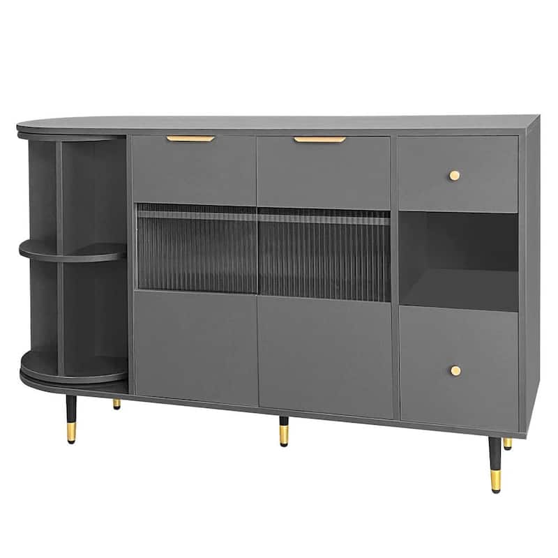 Armario Buffet de Almacenaje de MDF Gris de 51.1 con Puertas de Vidrio, Cajones y Estante Giratorio vf0660793