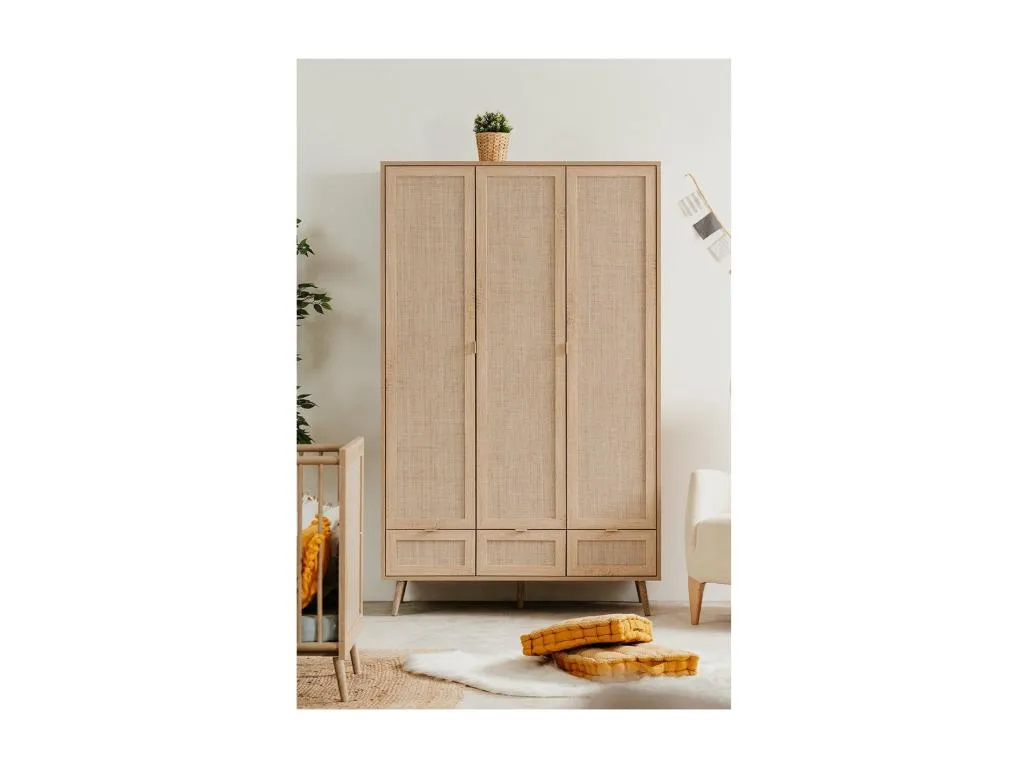 Armario 3 puertas con barras 120 cm - Impresión efecto ratán