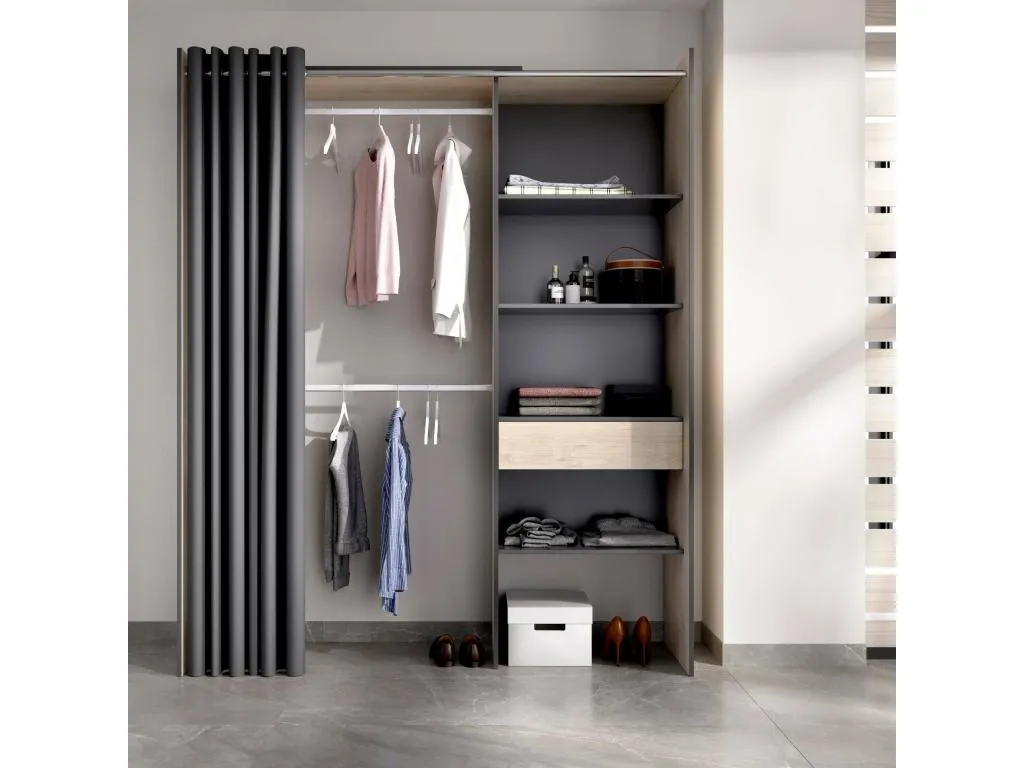 Armario Hogarmini Estructura para vestidor con cortina Perchero abierto 160x50h205 cm Hogarmini y Antracita davk60854