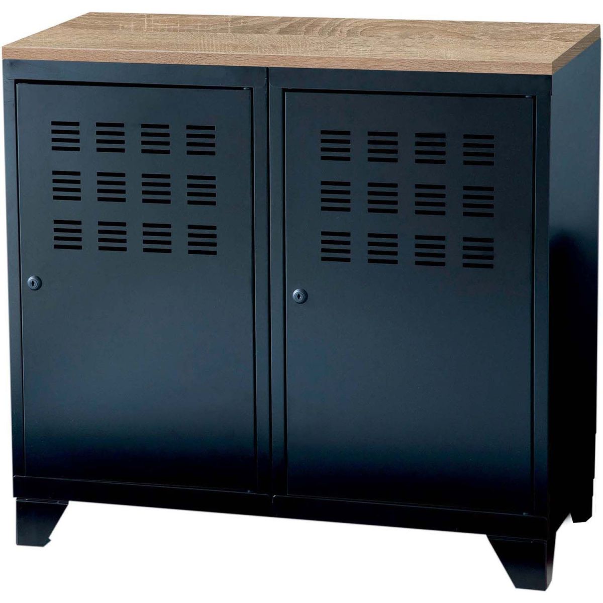 Armario de almacenamiento en metal con 2 puertas en color negro mate gj9622j2
