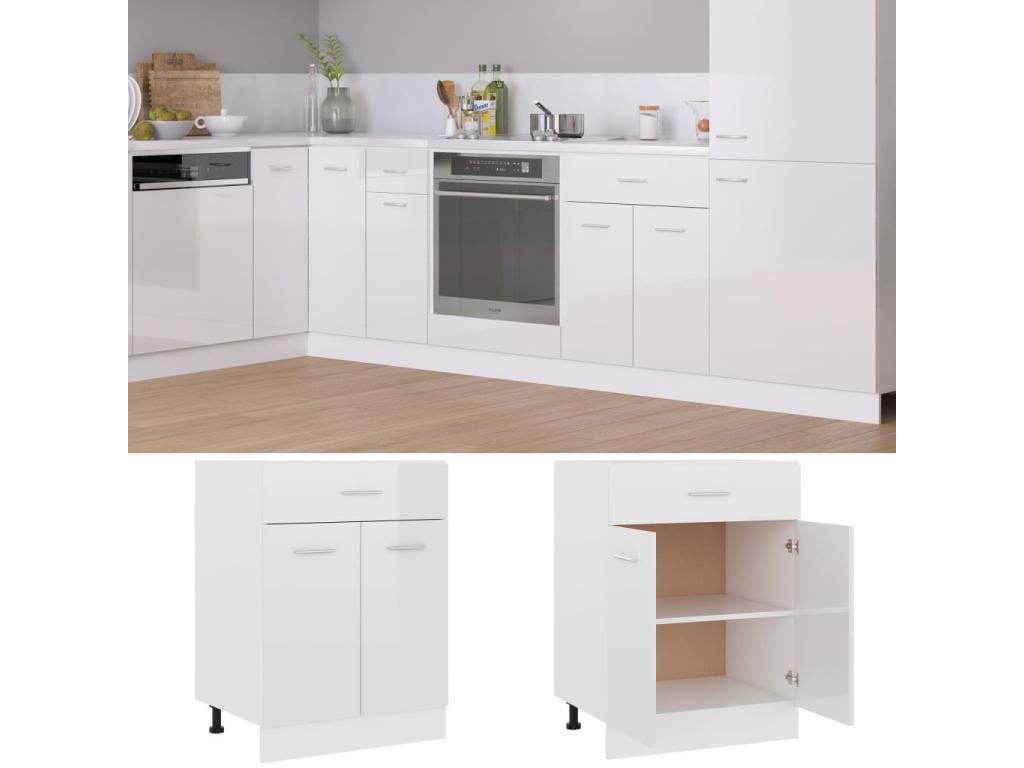 Armario inferior madera ingeniería blanco brillo 60x46x81 - 5 cm