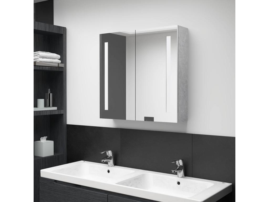 Armario de baño con espejo LED gris hormigón 62x14x60 cm