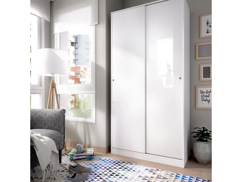 Armario Andreuworldcasa Perchero para dormitorio Armario con 2 puertas correderas 100x50h204 cm Blanco