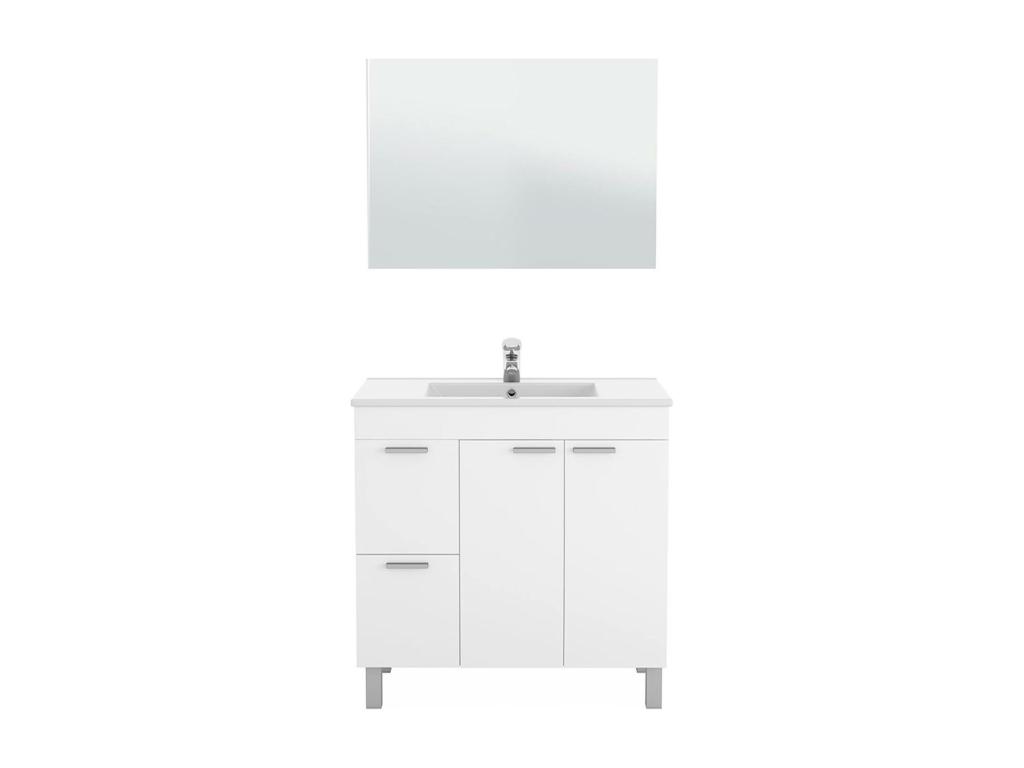 Mueble bajo lavabo Luzssnh - Mueble de baño - armario de 2 puertas con dos cajones con espejo - lavabo no incluido - 80x45h80 cm - Blanco brillo