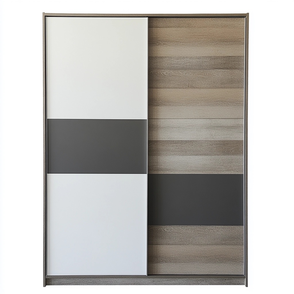 Armario de dormitorio con puertas correderas diseño moderno blanco gris y madera 200x220cm armario para ropa BV0999206