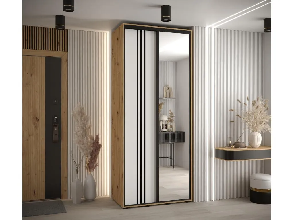 ARMARIO Alkifurniturees 7 DE PUERTAS CORREDERAS 235.2/110/45 2 puertas (Artisan/Blanco/Negro) 62447YZOO