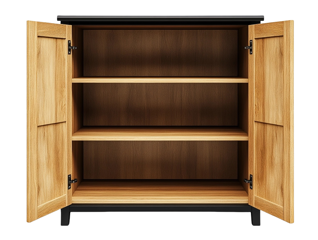 Armario de madera de roble negro y natural 80x40x120cm para salón con estantes zg4372767