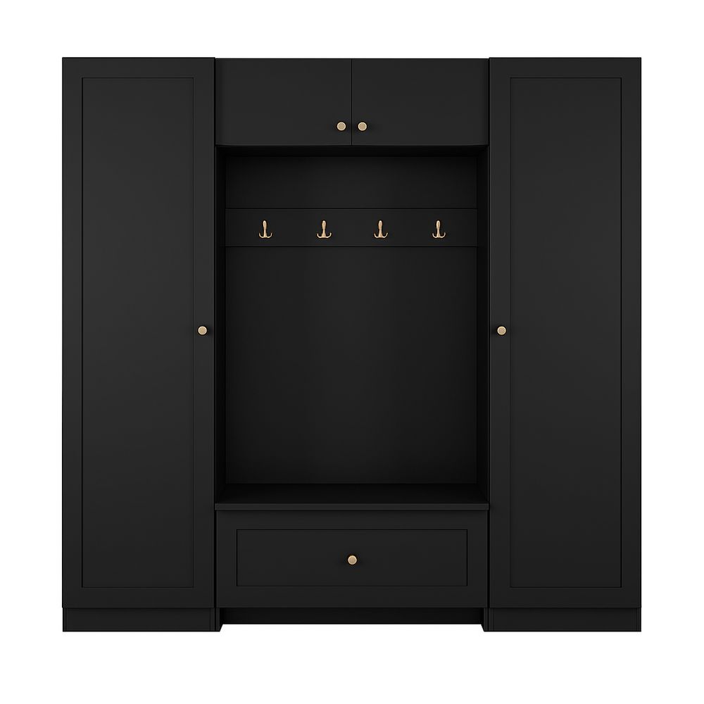 Armario de entrada negro moderno con ganchos y almacenamiento,mueble funcional para el hogar,diseño minimalista