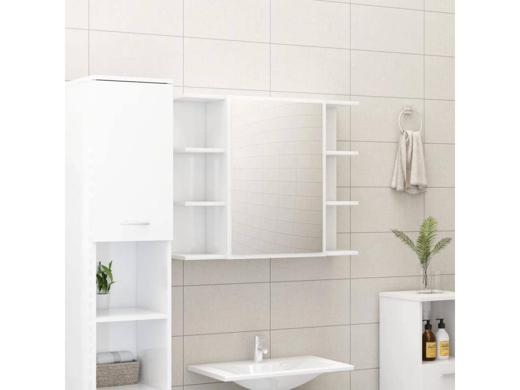 Armario espejo baño contrachapada blanco brillo 80x20 - 5x64 cm