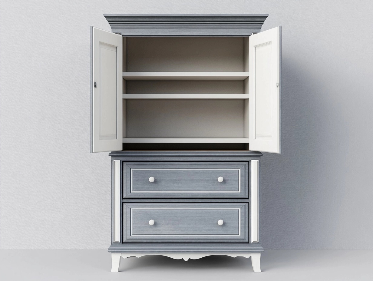 Armario aparador de madera azul y blanco 120x45x180 cm para salón y dormitorio con cajones y compartimentos de almacenamiento estilo clásico ed3502189
