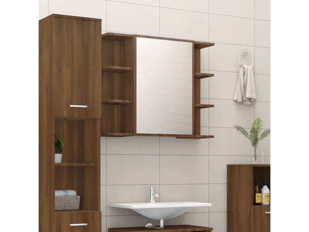 Armario con espejo baño madera marrón roble 80x20 - 5x64 cm