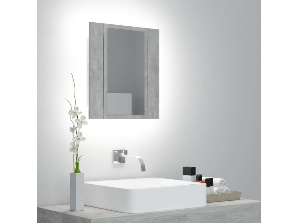 Armario espejo baño luz LED acrílico gris hormigón 40x12x45 cm