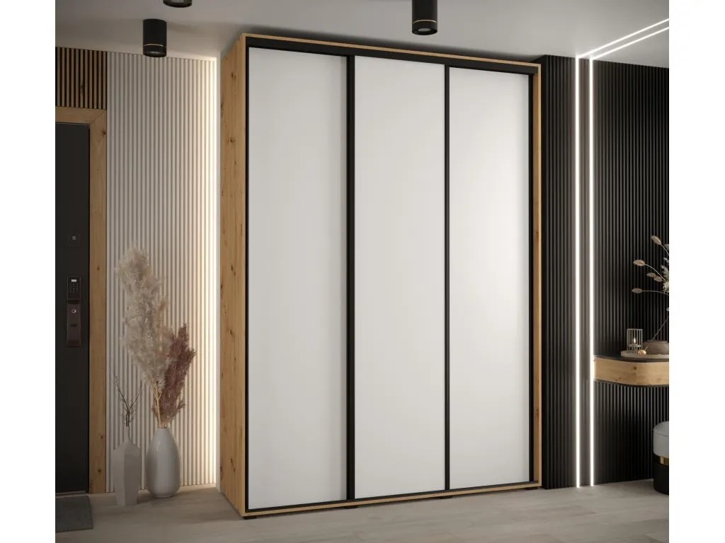 ARMARIO Mobtrendy 1 DE PUERTAS CORREDERAS 235.2/180/60 3 puertas (Artisan/Blanco/Negro) 59986udfm